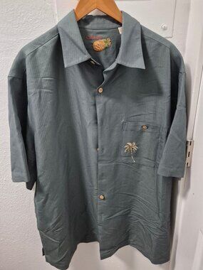 Caribbean Mens Embroidered Relax Shirt W/ Palm Tree XL Rayon Blend Front Pocket